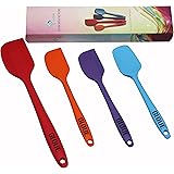 GLOUE Silicone Spatula Set - 4-piece 450oF Heat-Resistant Baking Spoon & Spatulas - Ergonomic Easy-to-Clean Seamless One-Piece Design - Nonstick - Dishwasher Safe - Solid Stainless Steel - Multicolor