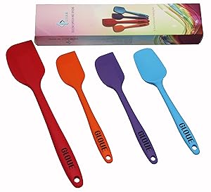 GLOUE Silicone Spatula Set - 4-piece 450oF Heat-Resistant Baking Spoon & Spatulas - Ergonomic Easy-to-Clean Seamless One-Piece Design - Nonstick - Dishwasher Safe - Solid Stainless