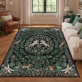 STARUIA Unicorn 5x7 Area Rug, Washable Rug for Girls Room Bedroom, Green | Soft and Comfy, Non-Slip, Vintage, Medieval, Woodland Animals, whimsical Design, Kids, Nursery, Girls' Room Playroom, Decor