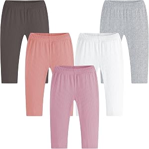 Pcbabyn Baby Girls' 3-Pack Pants Cotton Solid Ribbed Pants Girls Bottoms Pull On Leggings Joggers