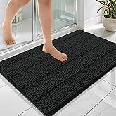 OLANLY Thick Bathroom Rugs 36x24, Extra Soft Absorbent Chenille Striped Bath Rugs, Rubber Backing, Machine Wash Dry, Bath Mats for Bathroom Floor, Tub and Shower, Home Decor Accessories, Black