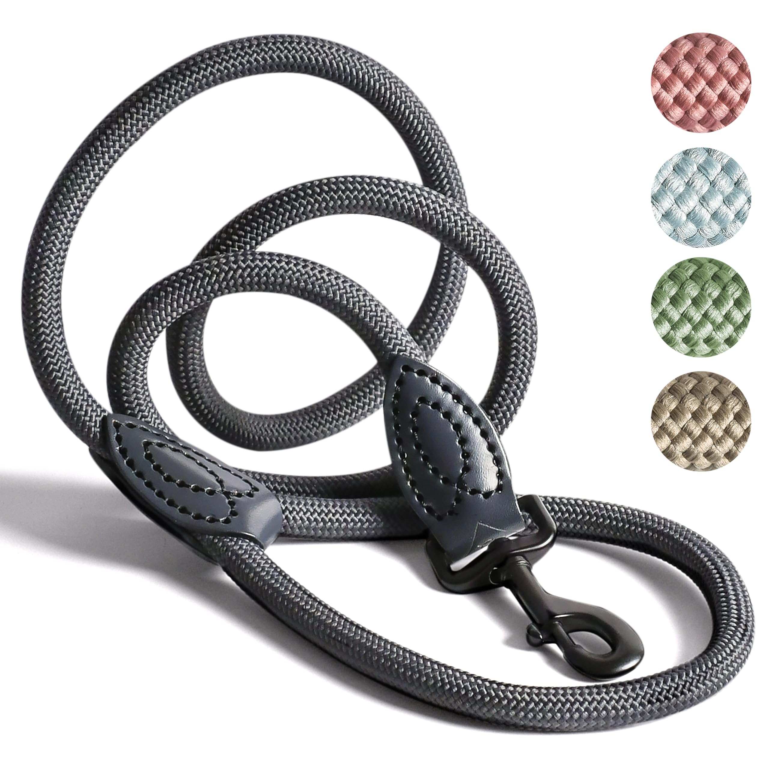 ne&no rope lead 1.2 m (slightly stretchy) for medium to large dogs I training lead I robust dog lead I round braided I dog slip leads I city lead I dog leash anthracite 120 cm