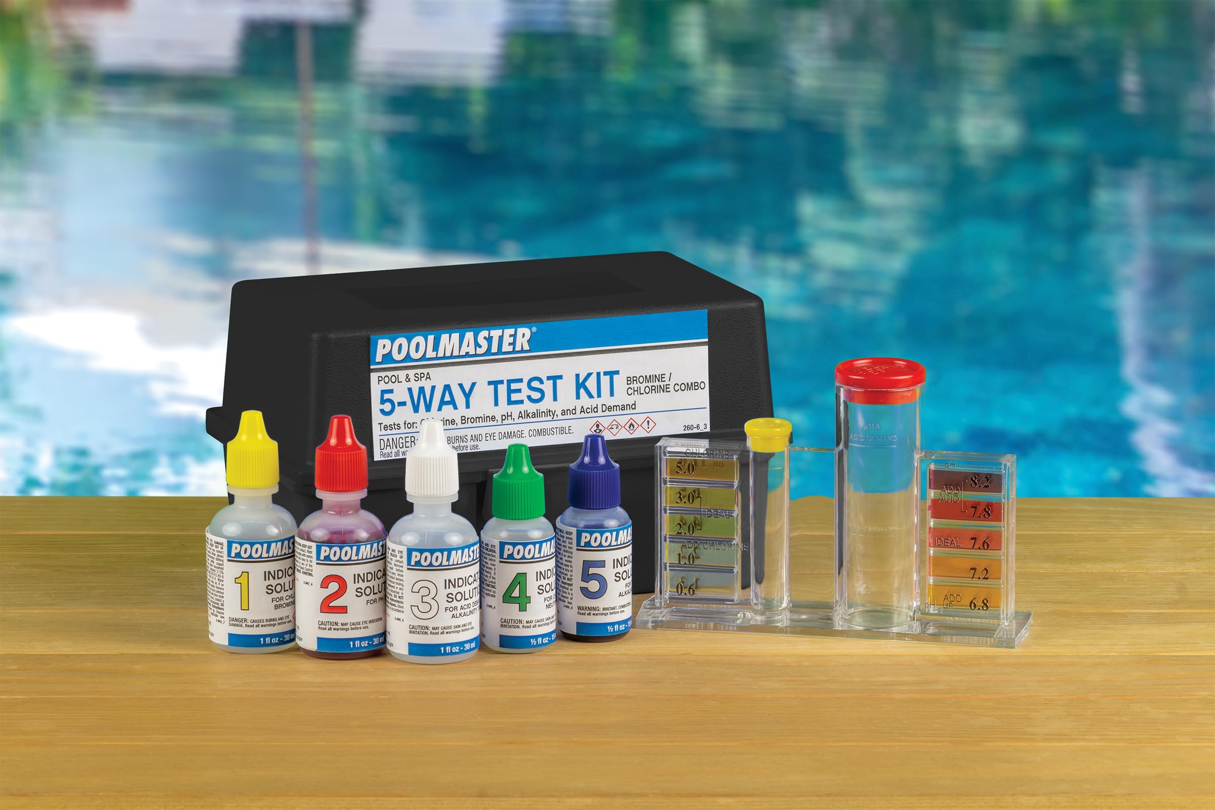 Poolmaster 22260 5-Way Swimming Pool or Spa Water Chemistry Test Kit with Case, Essential Collection
