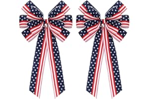 Meseey 2 Pack Extra Large Patriotic Bows for Wreaths American Flag Stars & Stripes Bow, Waterproof 4th of July/Independence Day Decor for Outdoor Fence, Door, Party Bunting (Red White Blue Star Bows)