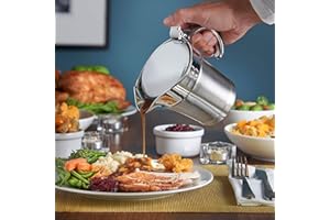 Wucgea Stainless Steel Gravy Boat - Double Insulated Sauce Jug with Hinged Lid Ideal for Gravy Cream Sauce at Thanksgiving Christmas Halloween Family Dinner Home Kitchen (16 oz/450ml)