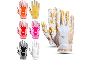 PLAYEUR Sticky Receiver Adult and Kids Football Gloves - Stretch Fit, Durable Grip | Youth Football Gloves for Boys 8-12 in Vibrant Colors