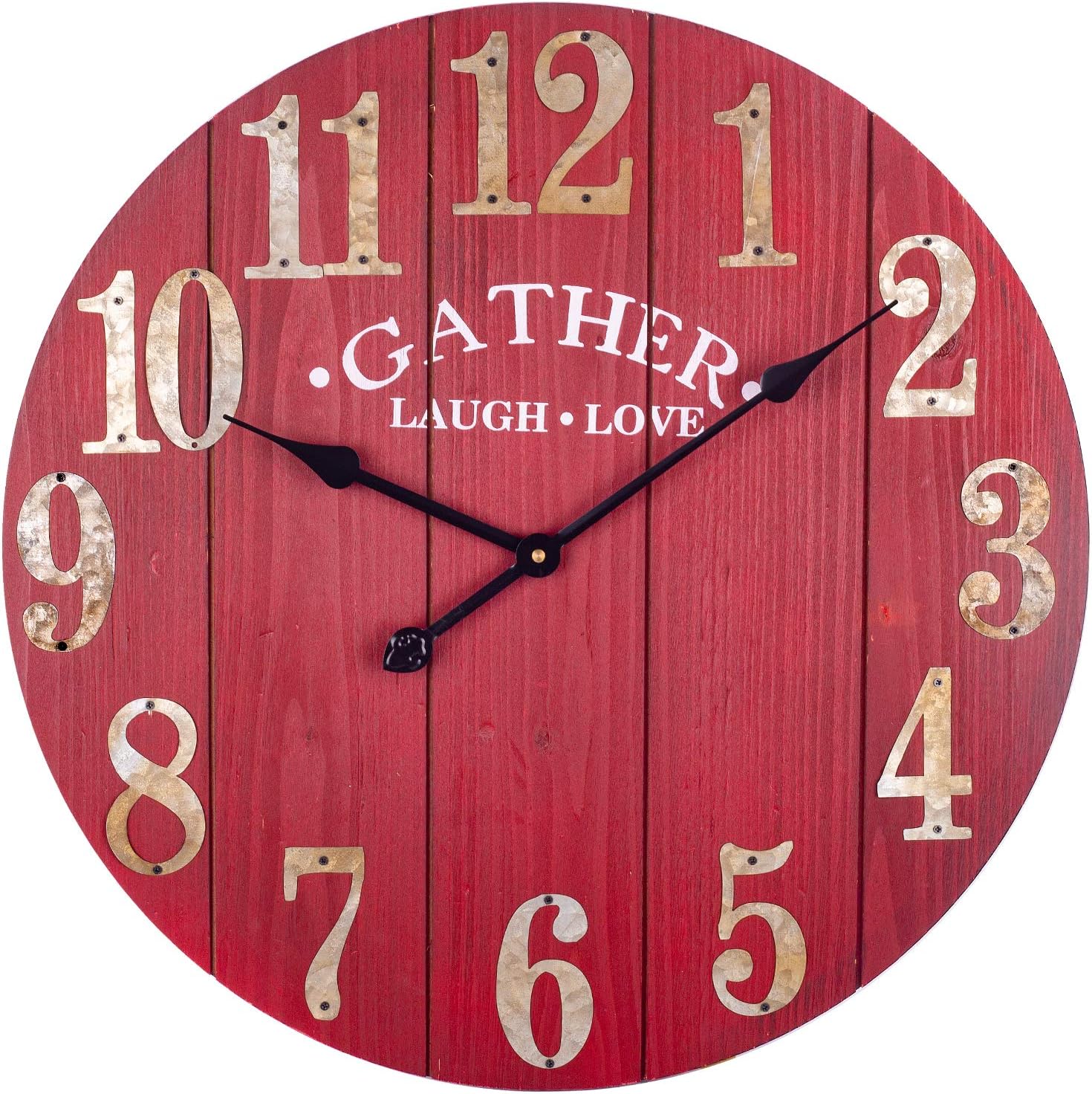 BEW Large Wood Wall Clock, 24 Inch Vintage Solid Wooden Silent Non-Ticking Battery Operated Quartz Movement Rustic Decorative Clock for Living Room/Dining Room/Bedroom/Kitchen/Farmhouse