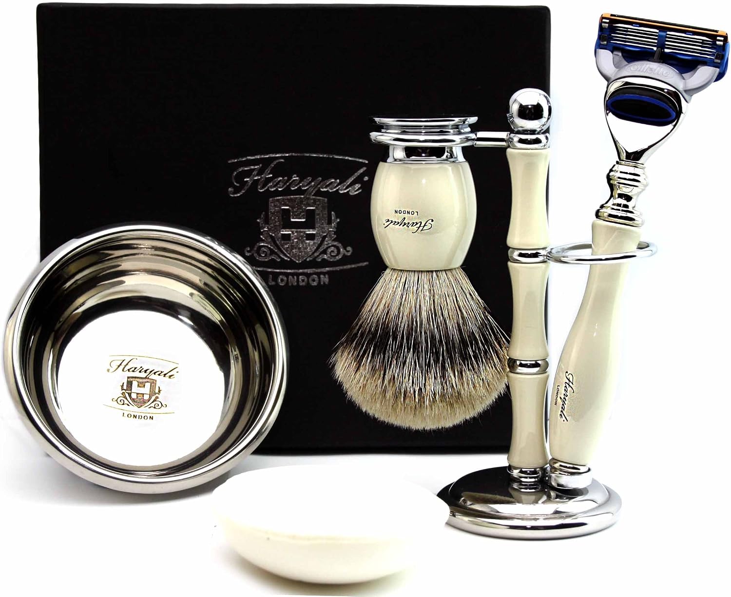 Haryali London, 5 pcs Shaving Set for Men, Badger Shaving Brush Set including 5 Edge Razor, Shaving Stand and Bowl Set - Image 4