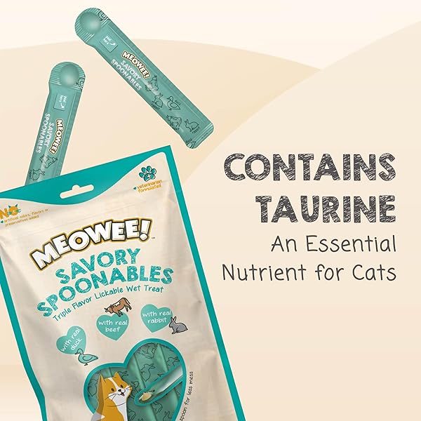 MEOWEE! SAVORY SPOONABLES WITH REAL DUCK, BEEF AND RABBIT FOR CATS, 8 COUNT, TREAT YOUR CAT TO TRIPLE FLAVOR SQUEEZABLE LICKABLE WET TREATS WITH BUILT-IN SPOON FOR LESS MESS