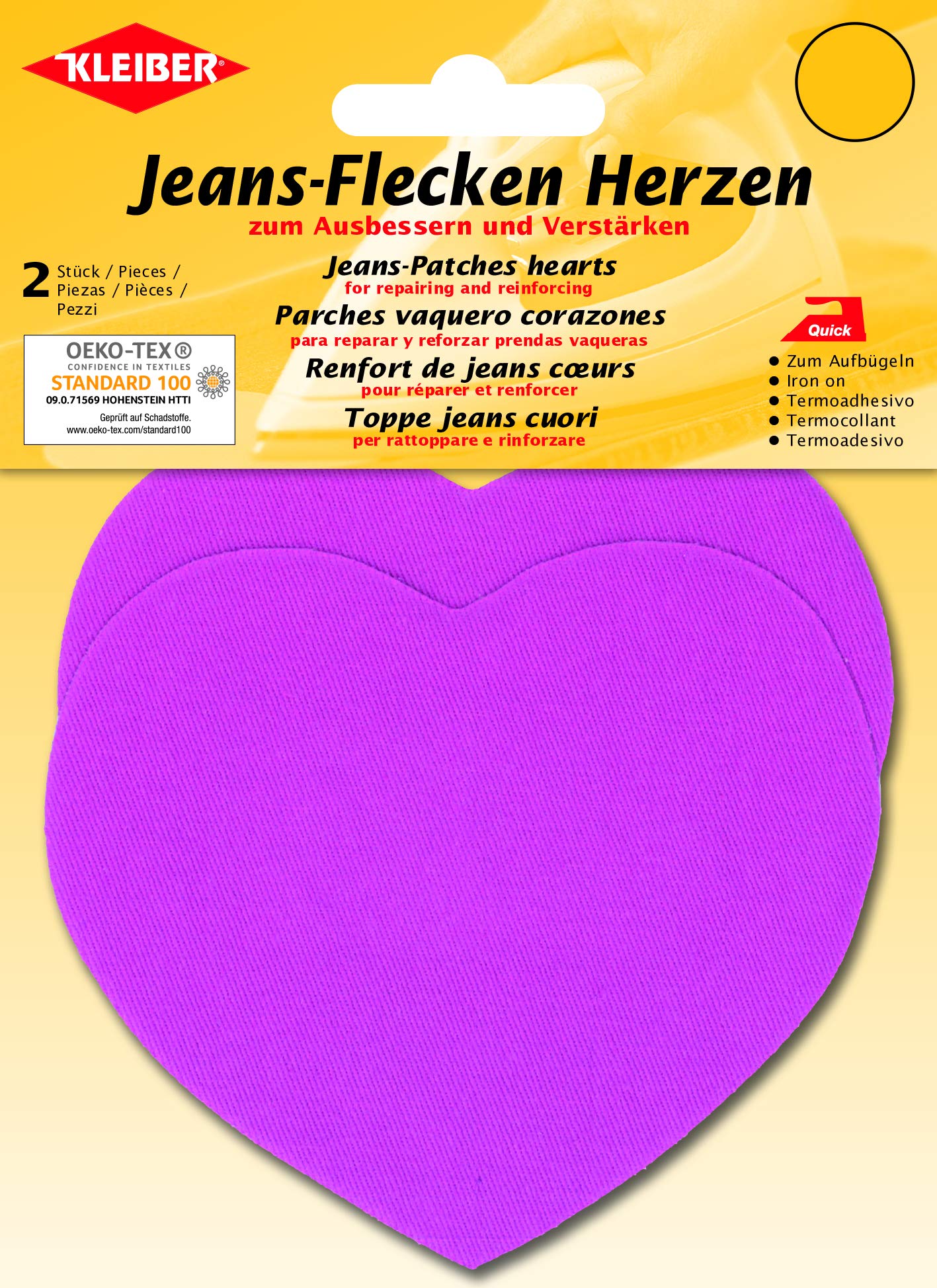 Kleiber Heart Shaped Iron-On Denim Jean Patches, Pink