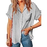 Zeagoo Women's Summer Soft Cotton Button Down Hawaiian Shirts Short Sleeve Vacation Beach Summer Hawaii Shirts Stripe Black