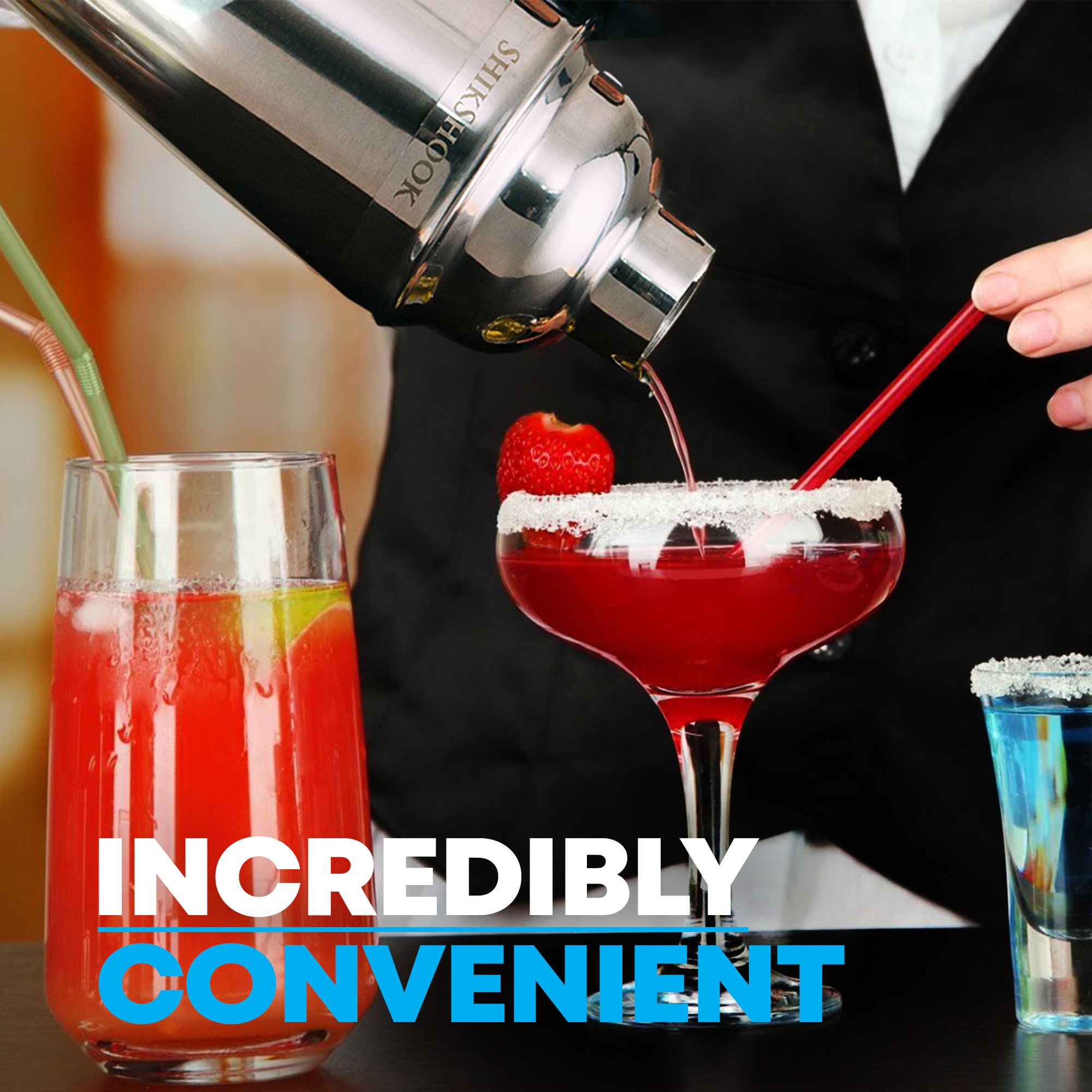 SHIKSHOOK Cocktail Shaker 25oz & Double Jigger 1oz \\ 2oz & 2 Liquor Pourers - Professional Bartender Kit in a Accessories Bag and E- Book: 150 Recipes - Martini Drink Mixer Barware Tools Supplies