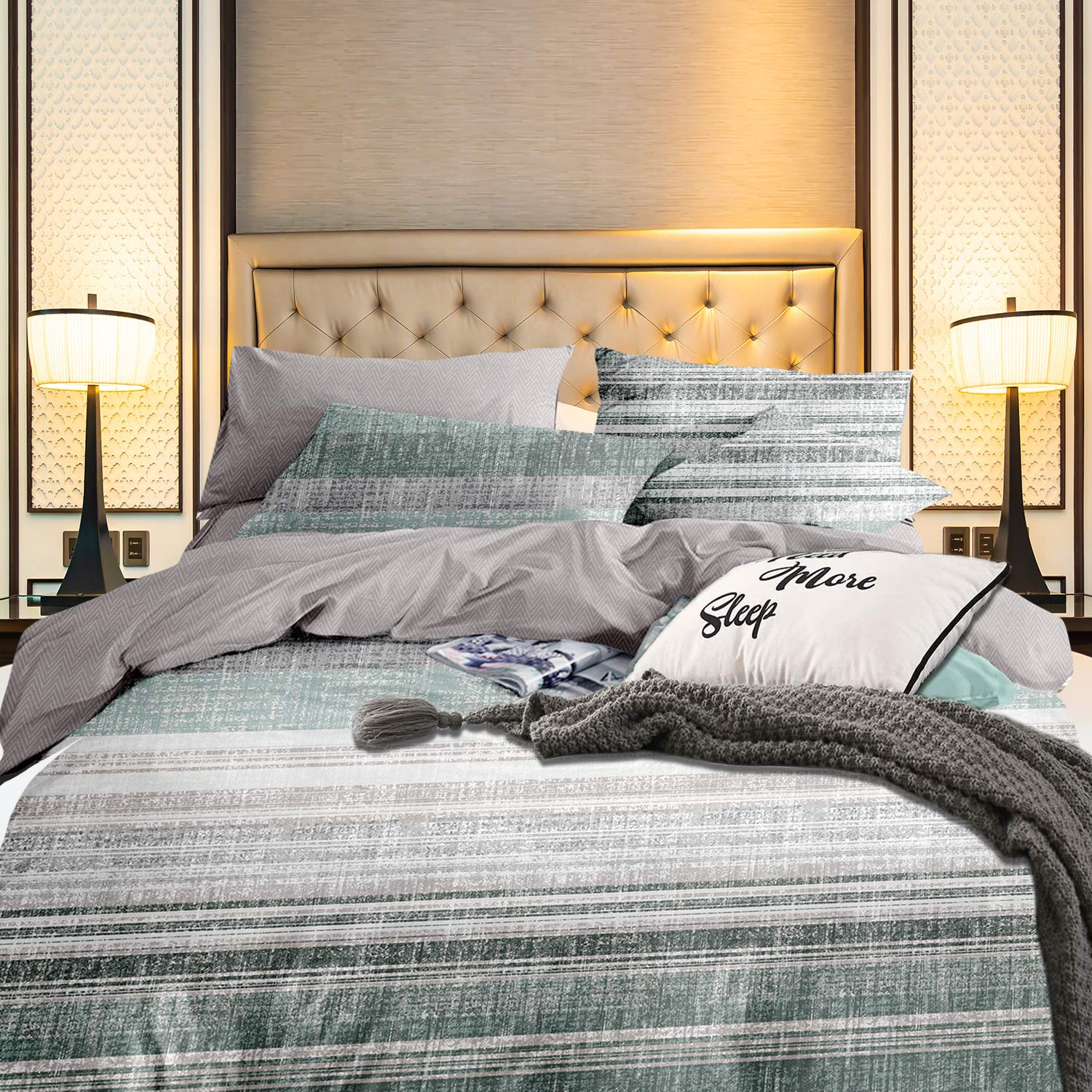 Trimming Shop Double Ultra Soft Bedding Microfiber Duvet Cover with Zipper Closure with 2 Matching Pillowcases - Hypoallergenic Machine Washable Duvet Cover Set, Green