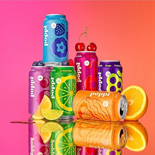 POPPI SPARKLING PREBIOTIC SODA BEVERAGE WITH APPLE CIDER VINEGAR, SELTZER WATER AND FRUIT JUICE, CROWD PLEASERS VARIETY PACK, 12 FL OZ, PACK OF 12, PACKAGING MAY VARY