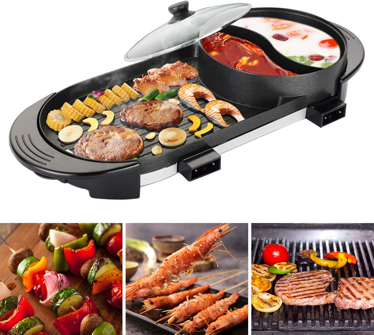 Wlretmci Electric Grill Indoor Hot Pot Combo, 2200W 4L