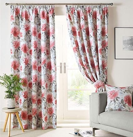 Sofia Scarlet Red Fully Lined Pencil Pleat Curtains 90 Wide X 54