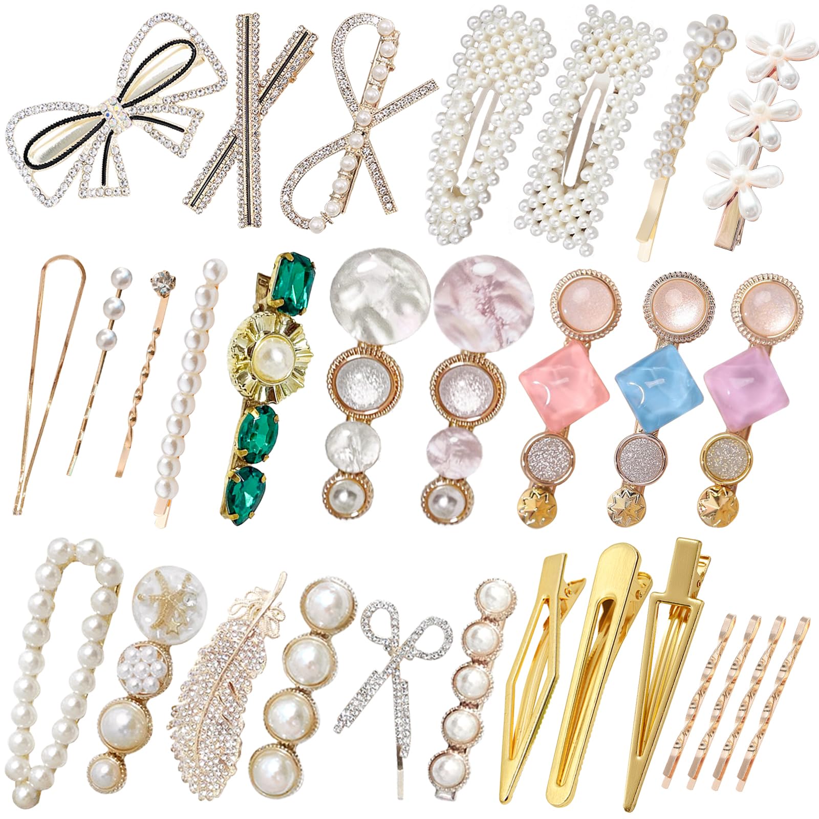KEYRI 30 Pcs Pearl Hair Clips Hair Accessories for Women Hair Barrettes Headwear Styling Tools Makeup Hair Clips Women Curl Pin Clips for Bangs Snap hair clips Hairpins Gifts for Girls (30 Pieces)
