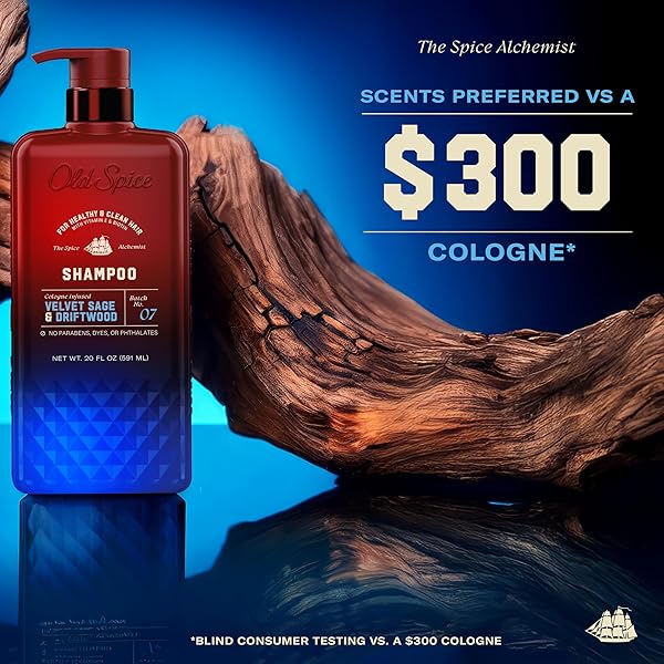 OLD SPICE MENS SHAMPOO, THE SPICE ALCHEMIST COLLECTION, 24/7 COLOGNE-INFUSED VELVET SAGE & DRIFTWOOD SCENT, FREE OF PARABENS & PHTHALATES, 21.9 FL OZ