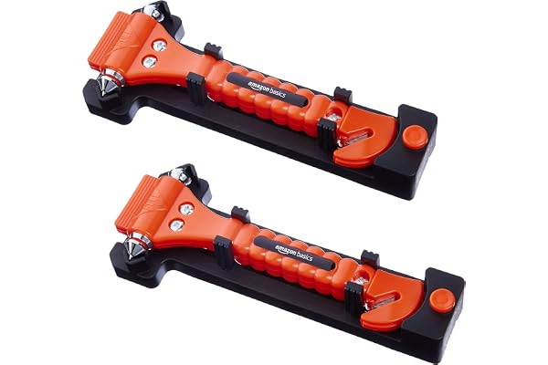 Amazon Basics Emergency Seat Belt Cutter and Window Hammer Tool, Car Accessories, 2 Pack