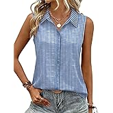 Zeagoo Women's Sleeveless Button Down Shirts Blouses Casual Loose V Neck Tank Tops for Work S-XXL