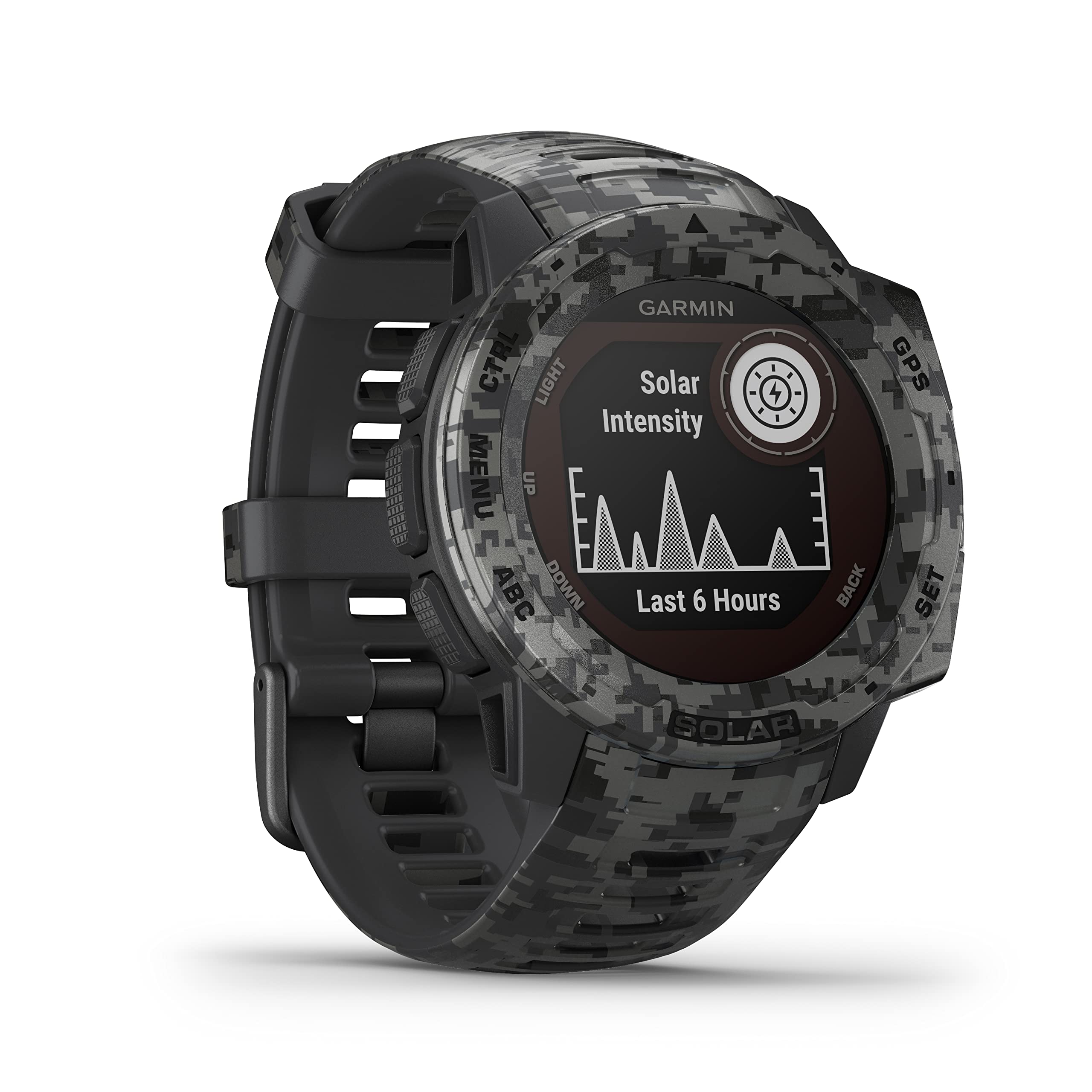 Garmin Instinct Solar, Solar-powered Rugged Outdoor Smartwatch, Built-in Sports Apps and Health Monitoring, Graphite Camo
