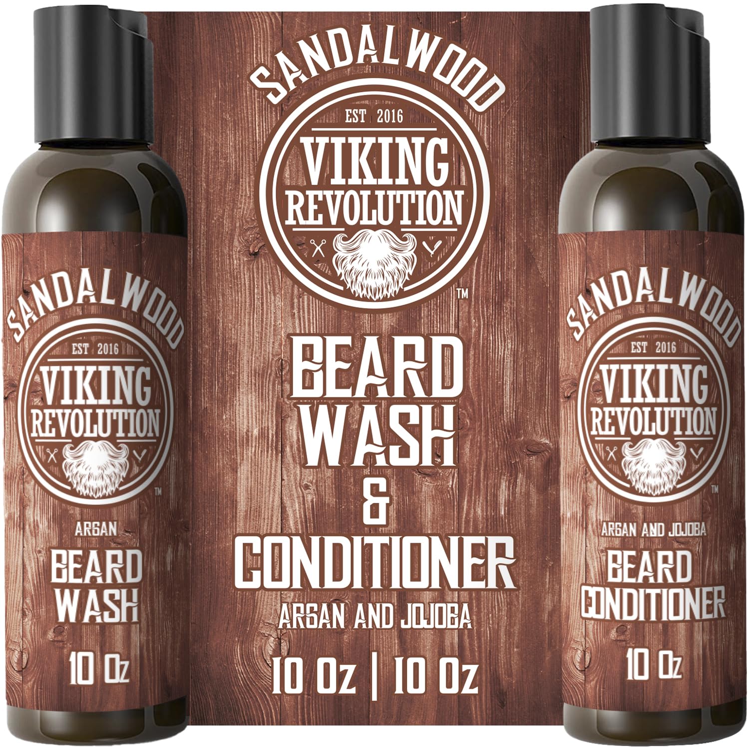 Viking Revolution - Beard Shampoo And Conditioner - Natural Beard Wash & Beard Conditioner With Argan & Jojoba Oils - Softens & Strengthens - Gifts For Men - Sandalwood - 2 x 300 ml