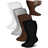 Bunnycool 4 Pairs Extra Wide Socks Swollen 30" Lymphedema Bariatric Socks Non Binding Loose Fit(10-13,Light Color)