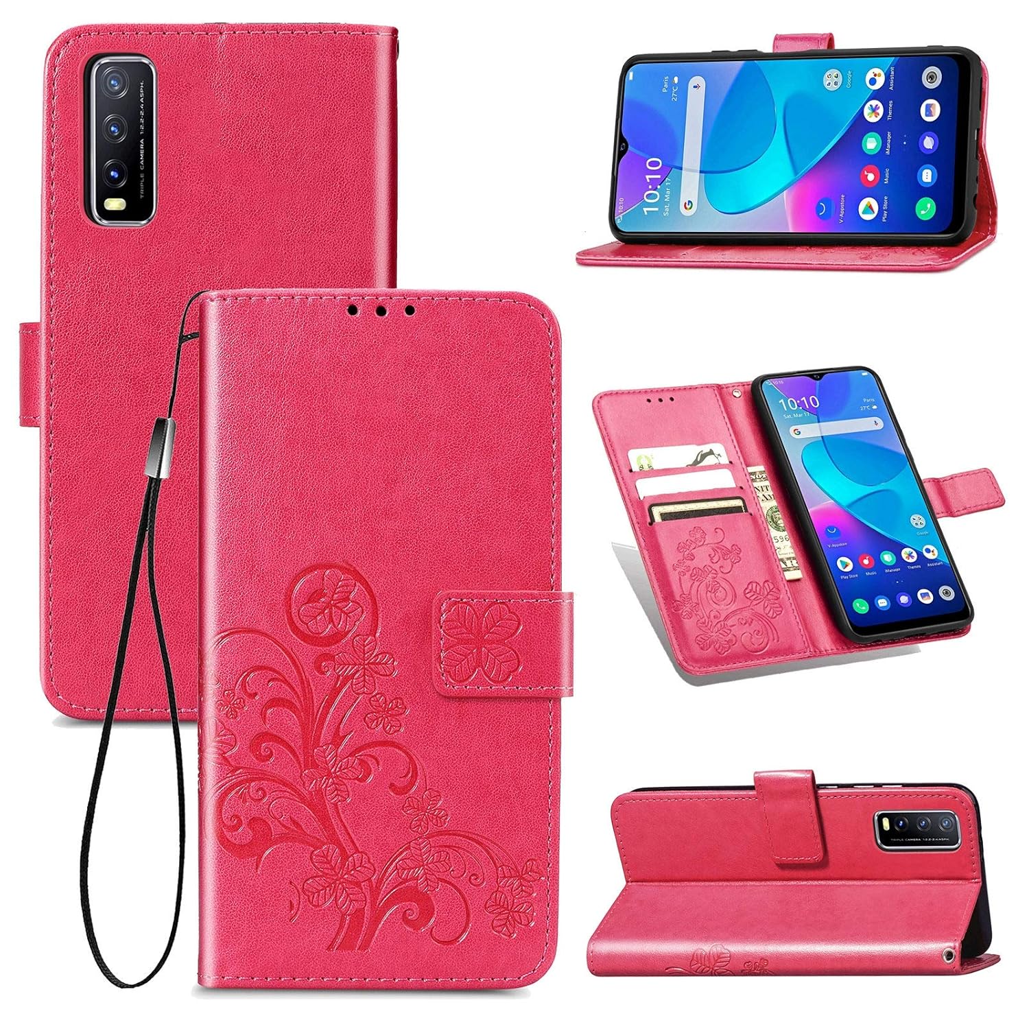 Cell Phone Case for vivo Y20 FourLeaf Clasp Embossed Buckle Mobile