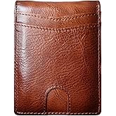 Zipang.com Money Clip Leather Wallet - RFID-Blocking Slim Minimalist Bifold Card Holder with ID Window, Birthday Gift for Men (Tan Brown)