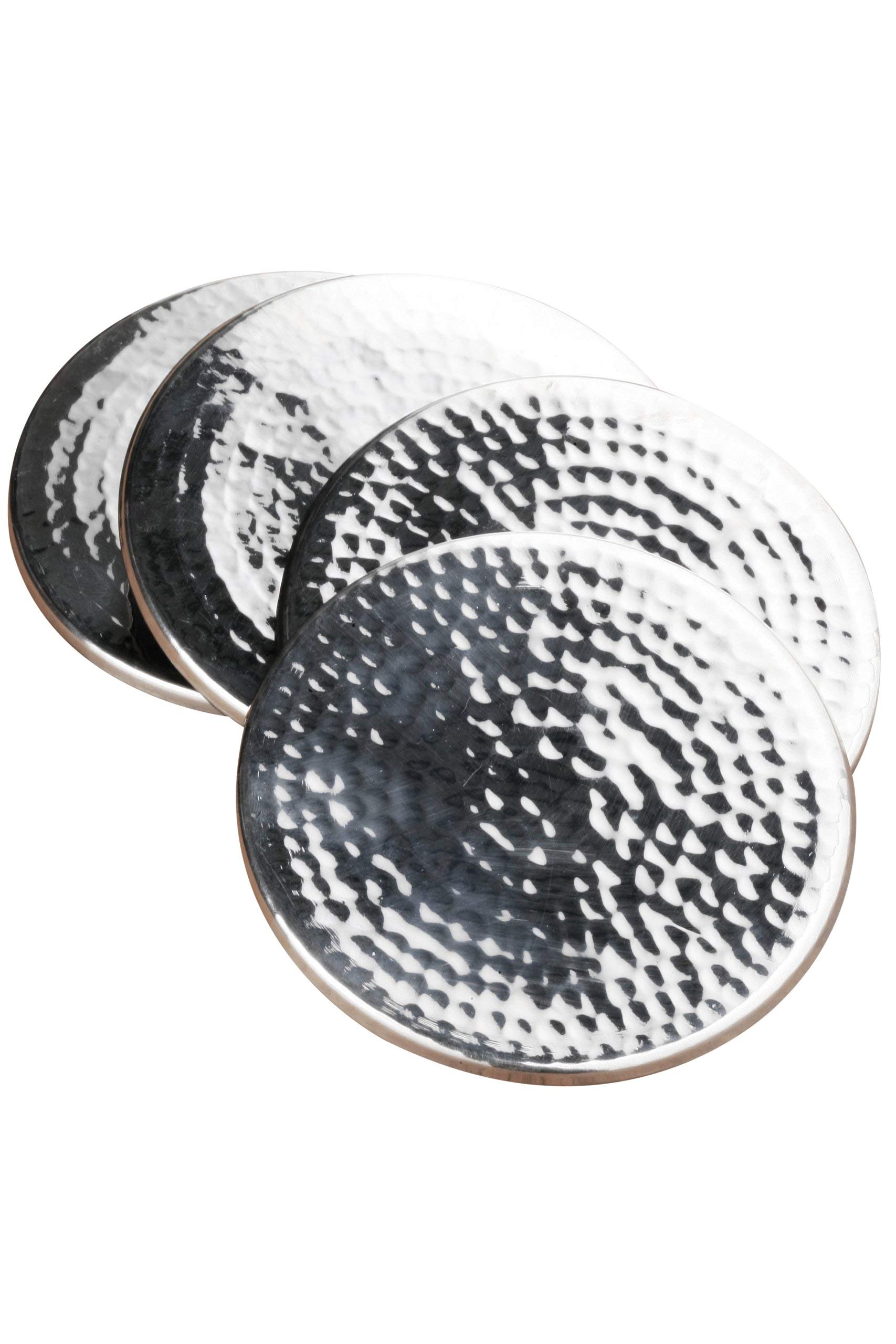 Premier Housewares Coasters - Set of 4, Hammered Stainless Steel, Silver, H2 x W9 x D9cm