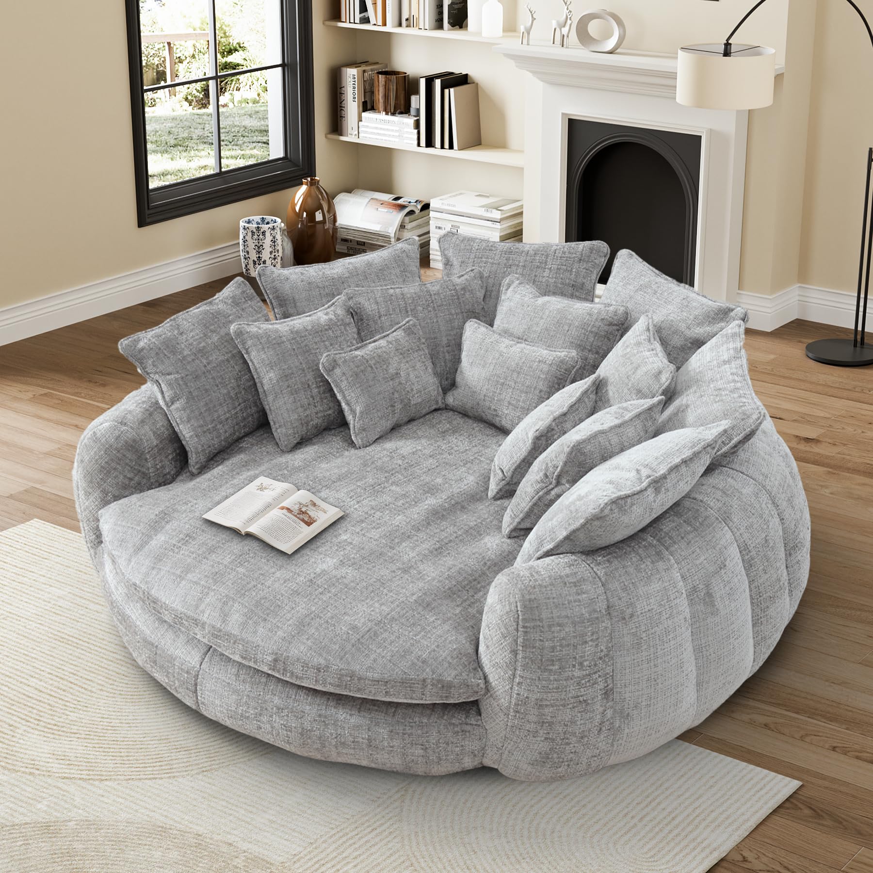 81” Oversized Upholstered Sofa Bed, Round Chaise