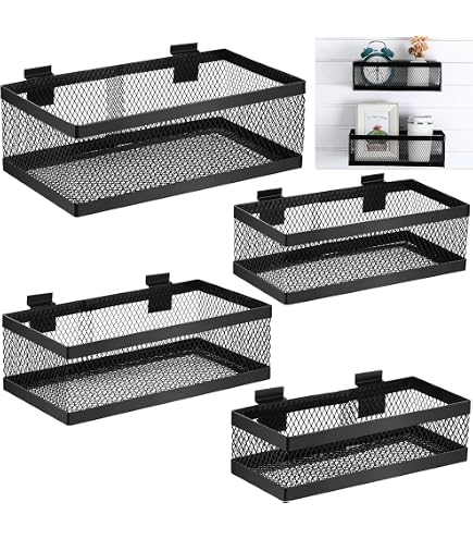 Slatwall Basket Set Of 3 - Metal Ventilated Hanging Wire Baskets For Garage & Retail Display