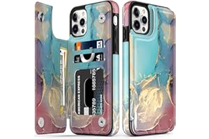 LETO for iPhone 15 Pro Case Flip Folio Leather Wallet - Fashionable Flower Designs - Card Slots,Kickstand - Protective Phone Case for Women and Girls - 6.1" - Opal Marble Blue Purple