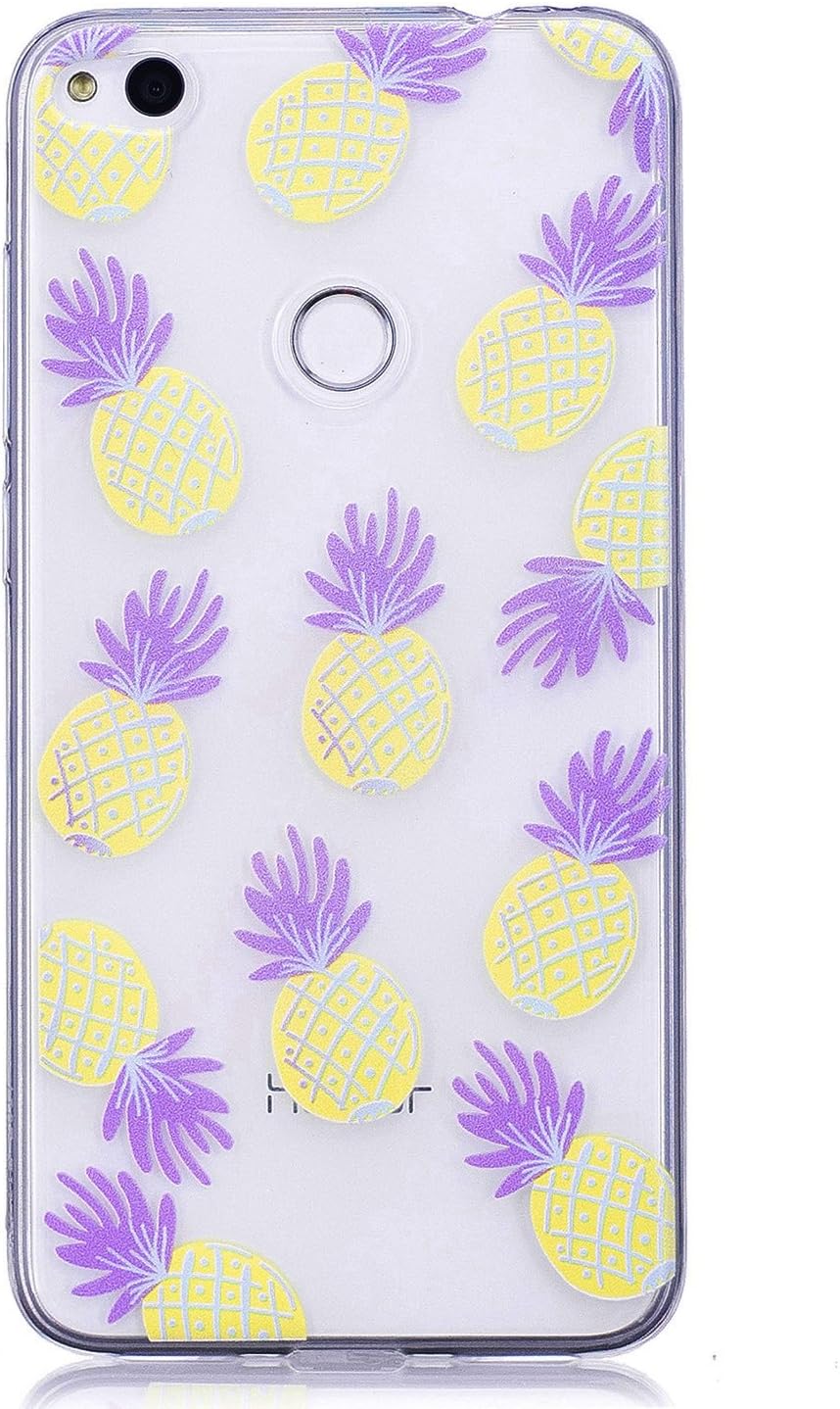 Huawei P8 Lite 2017 Case/Honor 8 lite Case +[Free Screen Protector],MEECase Transparent Soft Rubber Silicone Gel TPU Bumper Ultra Thin Colourful Print Design Protective Case(Pineapple)