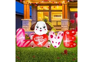 AOTIOOY 6 FT Valentines Day Inflatable Outdoor Decorations, Blow up Valentine's Day Love Dog Yard Decor with Red Heart, Built-in LED Lights Valentine Holiday Decoration for Outside Lawn Garden Wedding Indoor