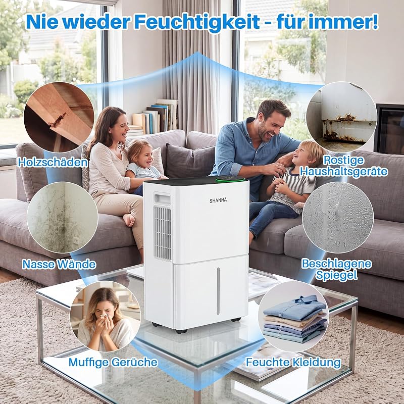 Luftentfeuchter elektrisch 15L/24h, Entfeuchter elektrisch 35dB, Raumentfeuchter für Räume ca. 35m², mit Ablaufschlauch, Timer, für Wohnmobil, Badezimmer, Keller, Kältemittel R290, 10 J. Gar.