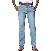 MZNBURAM Men's Stretch Relaxed Fit Straight-Leg Jeans - Cowboy Cotton Fashion Comfort Flex Waist Denim Pants