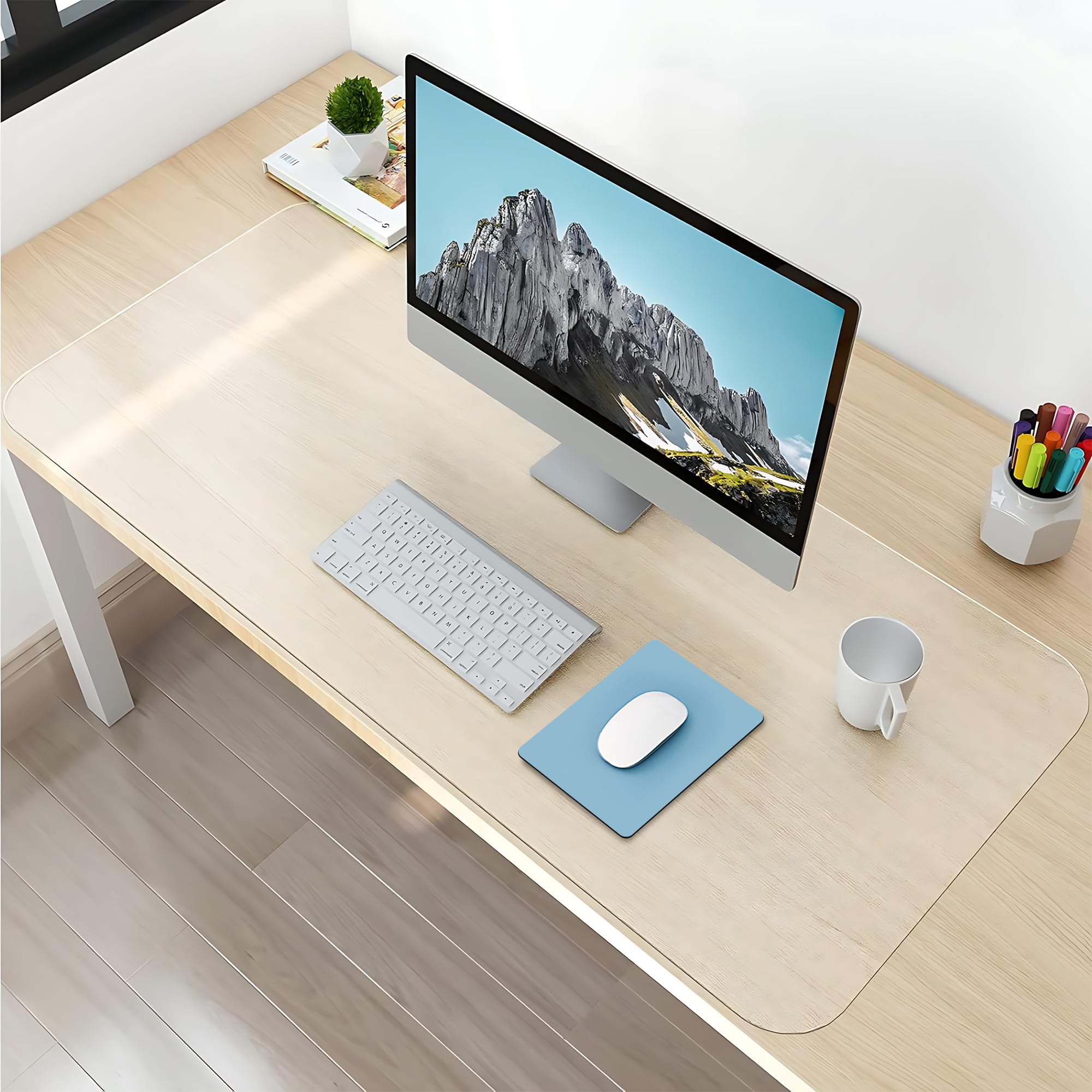 Photo 1 of NATRKE Clear Desk Mat Pad, 35.4"x15.7" Large Transparent Computer Desk Mat Plastic Desktop Protector, PVC Writing Pad Round Edge, Waterproof Wipeable Non-Slip Table Protector for Home Office, Frosted