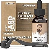 Crafted Beard Growth Kit - Grow a Thicker, Fuller Beard - Complete 3-Month Set with Oils, Roller, and Vitamins (1 Month Kit)