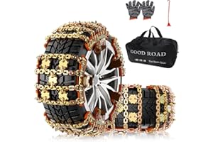 KYX Upgrade Alloy Steel Tire Chains for Car/SUV/Pickup Truks, Adjustable Universal Emergency Snow Chains for Off-road SUV Car Tires 185 195 205 215 225 235 245 255 - Set of 6, Alloy Steel