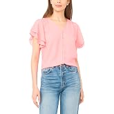 CeCe Double Flutter Sleeve Shirred Shoulder Top