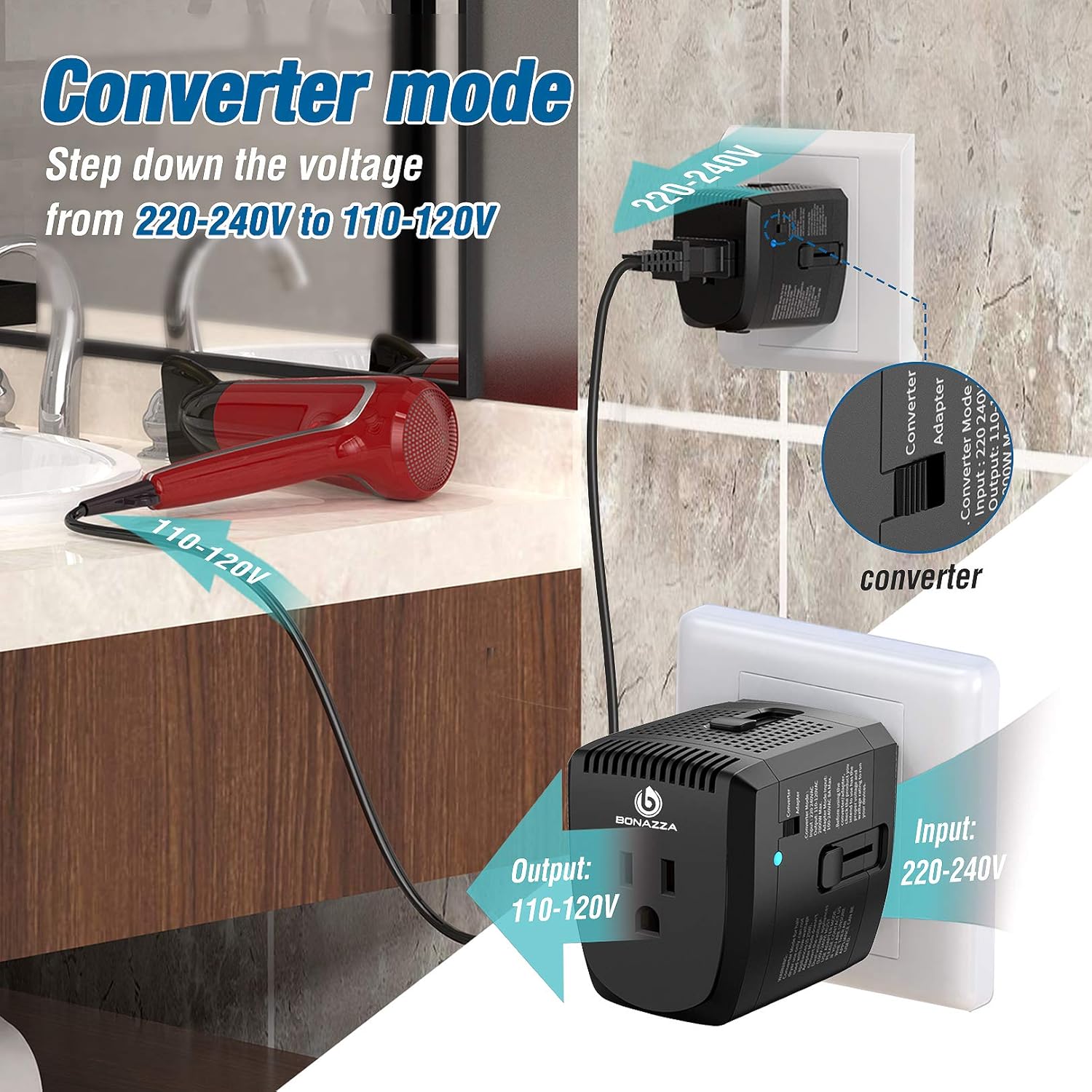 2000W Voltage Converter Adapter US to Europe, UK, Australia, Italy, Spain, Asia Over 150 Countries - Step Down 220V to 110V for Electric Product Like Hair Dryer Steam Iron Cell Phone Laptop MacBook: Home Audio & Theater
