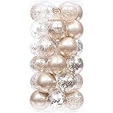 Sea Team 60mm/2.36" Shatterproof Clear Plastic Christmas Tree Ball Ornaments Set, Decorative Hanging Transparent Xmas Baubles with Stuffed Delicate Decorations (30 Counts , Champagne)