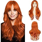 MY-LADY Ginger Wig with Side Side Bangs Long Wavy Cosplay Wig for Women Natural Hair 24 Inch Synthetic Hair for Girls Daily Party Halloween