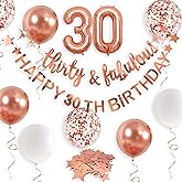 Rose Gold Thirty & Fabulous Happy 30th Birthday Banner Garland Foil Balloon 30 for Womens 30th Birthday Decorations Hanging 30 and Fabulous Cheers to 30 Years Old Dirty Thirty Party Supplies Backdrop