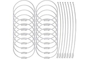 BIDPONDS 25 Pack Wire Keychain Cable 2mm 6.3 Inches Nylon Coated Stainless Steel Screw Lock Key Ring Loop for Hanging Luggage Tags or ID Tags, Silver