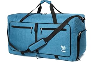 Bago Large Foldable Duffel Bags for Traveling Women & Men - 80L Packable Duffle Bag for Travel with Shoe Compartment - Water Repellant, Heavy Duty, Lightweight Folding & Collapsible (SnowBlue)