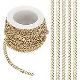PATIKIL 16.4Ft Aluminium Curb Chains Twisted Links, 6x4.5mm Curb Chain Spool Jewelry Making Chains Craft Chain for Necklace Bracelet Earring, Gold