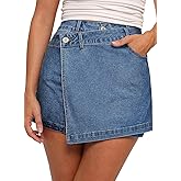 Sidefeel Skorts for Woman High Waisted Jean Skort Wrap Stretchy Asymmetrical Skorts
