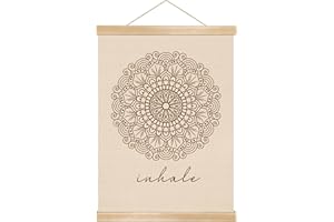YOU FOUND A DUCK Inhale Mandala Wall Art ,Minimalist Yoga & Meditation Poster, Natural Linen Canvas with Wooden Hanger, Boho Zen Decor for Breathing Space, Spa Room, or Mindfulness Corner 14x18.5Inch(BG010)
